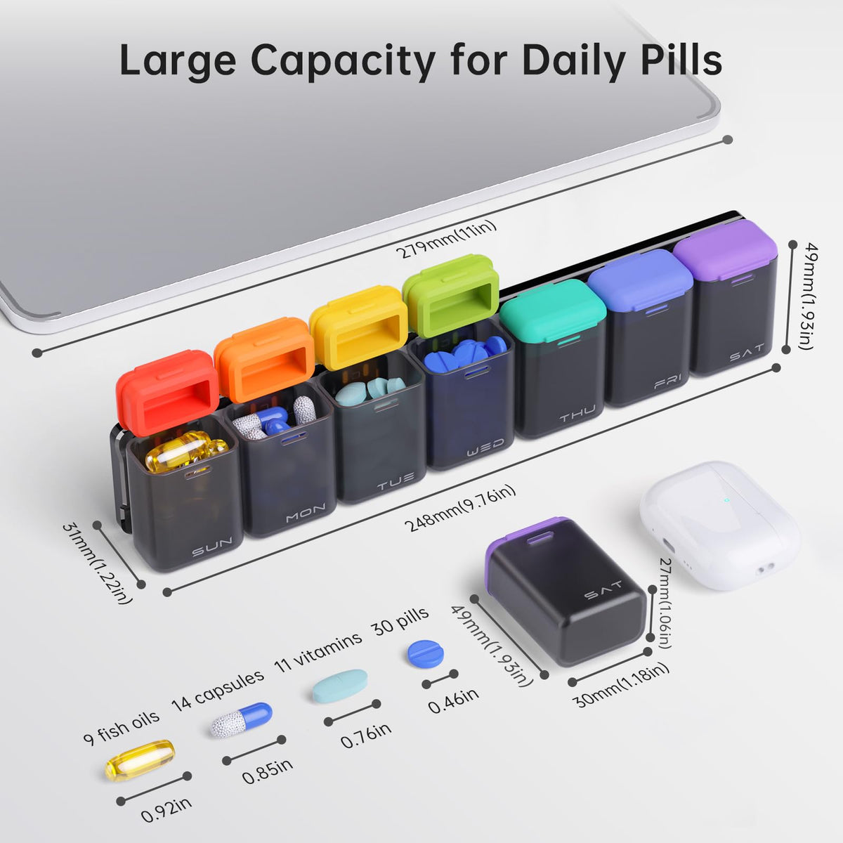 KOVIUU Weekly Pill Organiser Magnetic - 7 Day 1 Time a Day Pill Box - BPA Free Dispenser - Like New