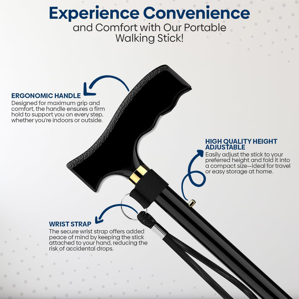 Adjustable Height Folding Walking Stick Cane - Mobility Aid Support - Damaged Box