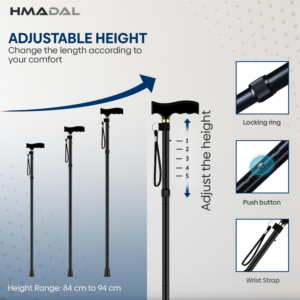Adjustable Height Folding Walking Stick Cane - Mobility Aid Support - Damaged Box
