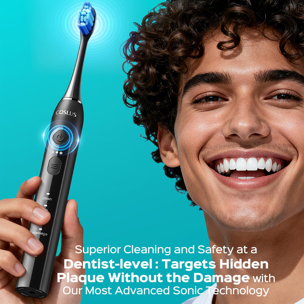 COSLUS C30 Sonic Electric Toothbrush - Deep Cleaning Whitening - 5 Modes 3 Intensity Levels - Black Adults Sensitive Teeth Braces - Damaged Box