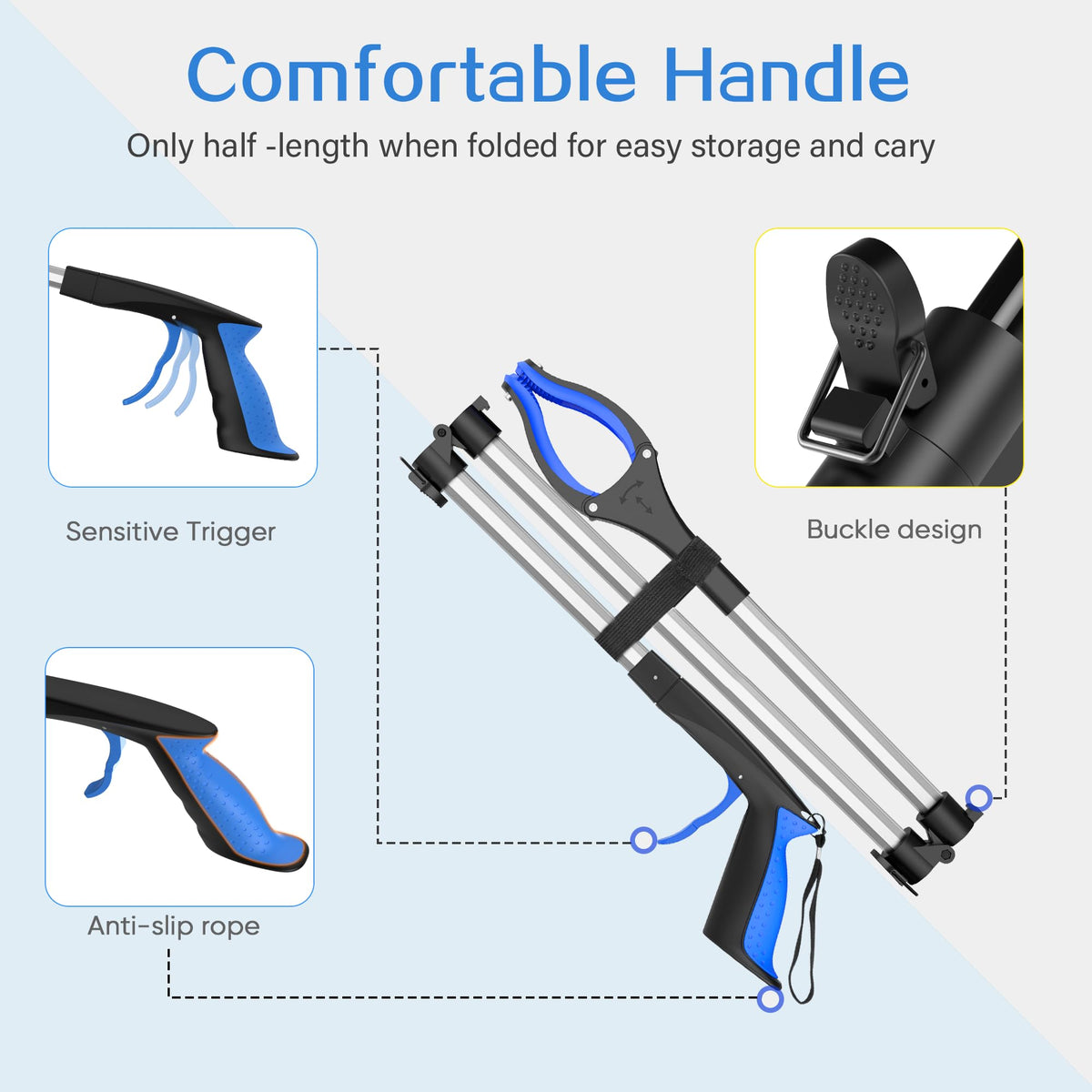 Litter Picker Grabber Stick - Foldable Long Reach Grabber Tool - 91cm 36 Inch - Magnetic Tip - Mobility Aid Rubbish Trash Pick Up - - Damaged Box
