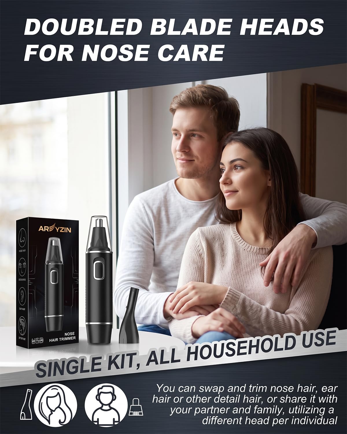 USB-C Nose Hair Trimmer for Men - Painless Precision Compact Powerful Facial Hair Removal - Damaged Box