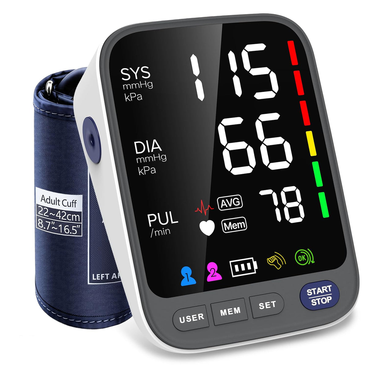 WAJ Blood Pressure Monitor - Large LED Display - Wide Cuff (22-42cm) - Home Use BP Machine - 2x120 Memory - White - Damaged Box