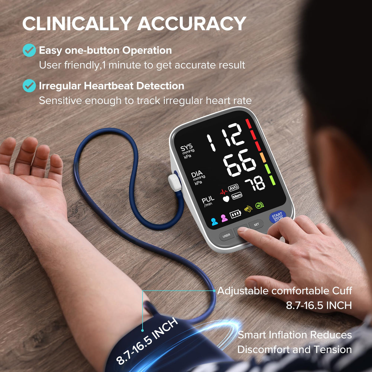 WAJ Blood Pressure Monitor - Large LED Display - Wide Cuff (22-42cm) - Home Use BP Machine - 2x120 Memory - White - Damaged Box