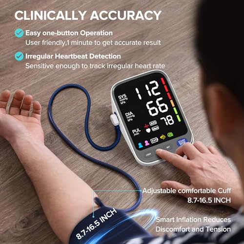 WAJ Blood Pressure Monitor - Large LED Display - Wide Cuff (22-42cm) - Home Use BP Machine - 2x120 Memory - White - Damaged Box