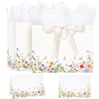 Crisky 2 Pack Wildflower Gift Bag Set with Tissue Paper & Cards - Floral Present Bags - New