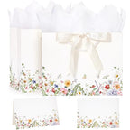 Crisky 2 Pack Wildflower Gift Bag Set with Tissue Paper & Cards - Floral Present Bags - New