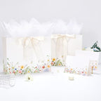 Crisky 2 Pack Wildflower Gift Bag Set with Tissue Paper & Cards - Floral Present Bags - New