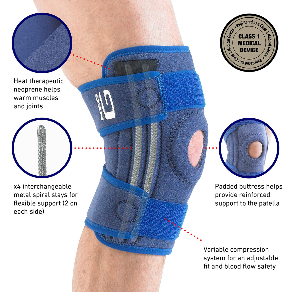 Neo-G Stabilized Knee Support - Open Patella - Adjustable - Blue - One Size - Knee Brace - Damaged Box