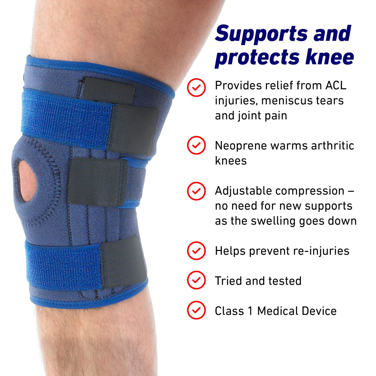 Neo-G Stabilized Knee Support - Open Patella - Adjustable - Blue - One Size - Knee Brace - Damaged Box