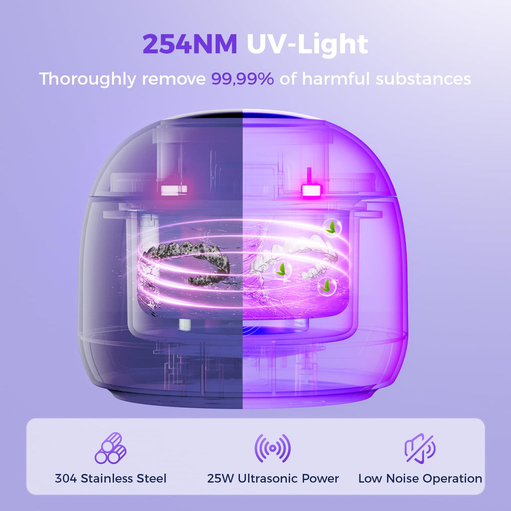 Ultrasonic Retainer Cleaner Machine 45kHz Portable Dental Cleaning Pod for Mouth Guards Aligner Night Guard Braces Jewelry - Damaged Box