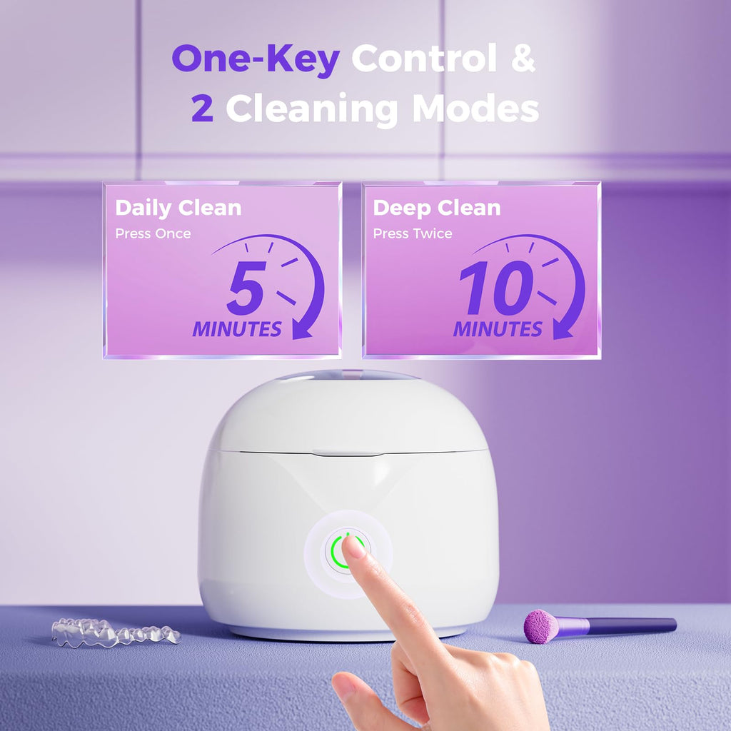 Ultrasonic Retainer Cleaner Machine 45kHz Portable Dental Cleaning Pod for Mouth Guards Aligner Night Guard Braces Jewelry - Damaged Box