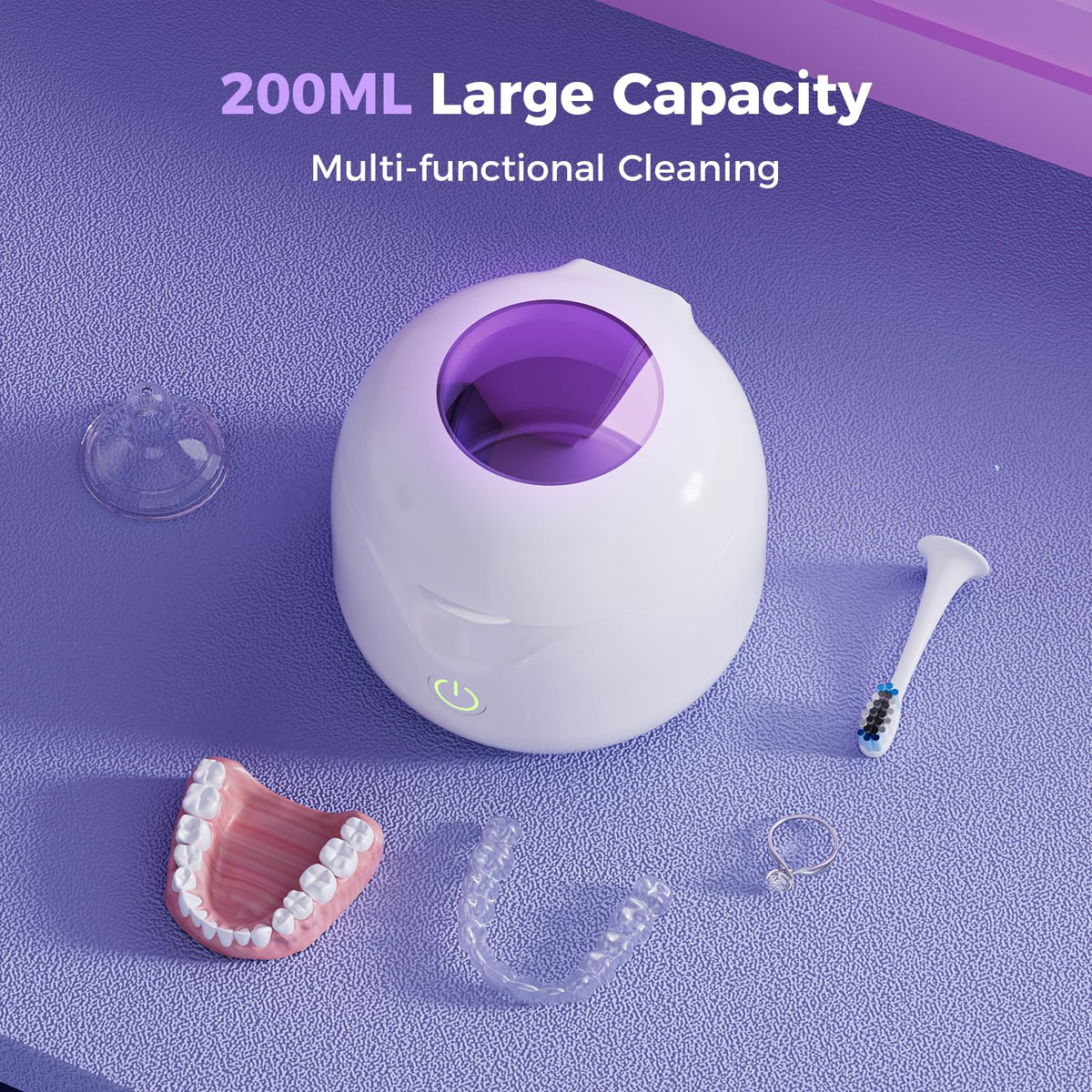 Ultrasonic Retainer Cleaner Machine 45kHz Portable Dental Cleaning Pod for Mouth Guards Aligner Night Guard Braces Jewelry - Damaged Box
