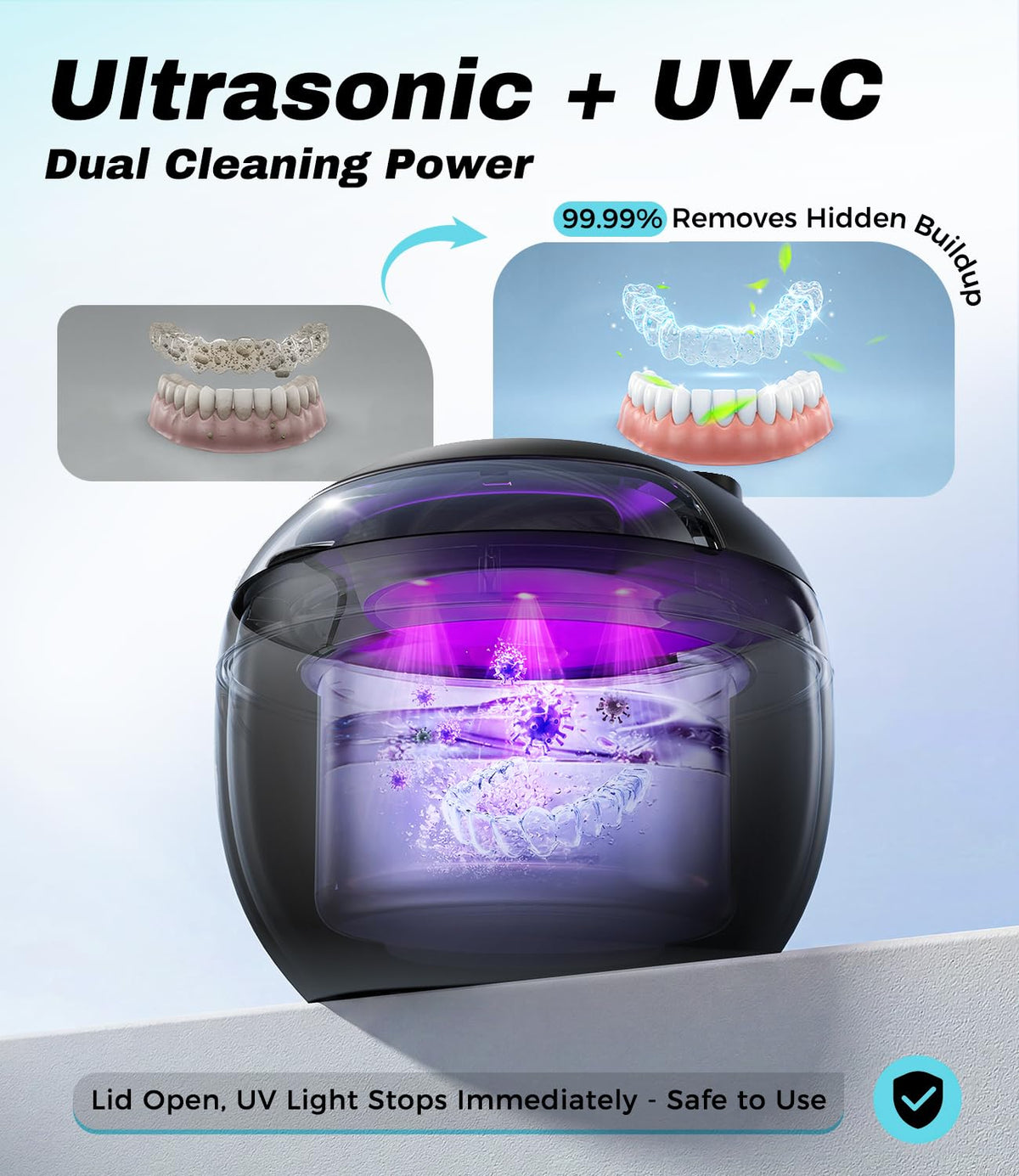 Opilea Ultrasonic Retainer Cleaner Machine - 45kHz Dental Cleaning Pod - Aligners Dentures Mouthguards Night Guards - New