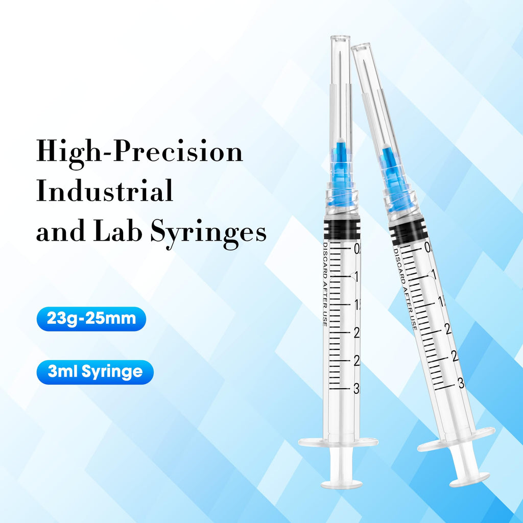 3ml Syringes with 23G 25mm Needle - 100 Pack Individually Wrapped Plastic Tube Lab Dispensing Tools for Liquid Refilling Measuring - Damaged Box