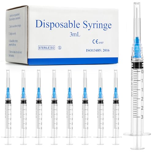 3ml Syringes with 23G 25mm Needle - 100 Pack Individually Wrapped Plastic Tube Lab Dispensing Tools for Liquid Refilling Measuring - Damaged Box