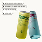 GOODRAYS CBD Drinks Sparkling Soft Drink - Elderflower Yuzu & Raspberry Guava - 12 x 250ml Cans Low Calorie Vegan - New - BBE 09/2026