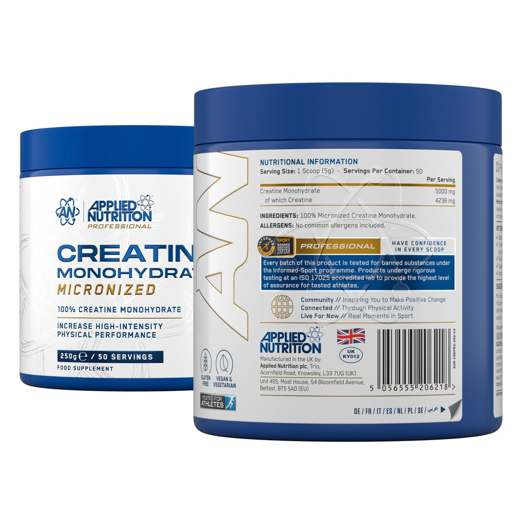 Applied Nutrition Creatine Monohydrate Powder Unflavoured 250g 50 Servings - Muscle Growth Supplement - New - BBE 05/2028