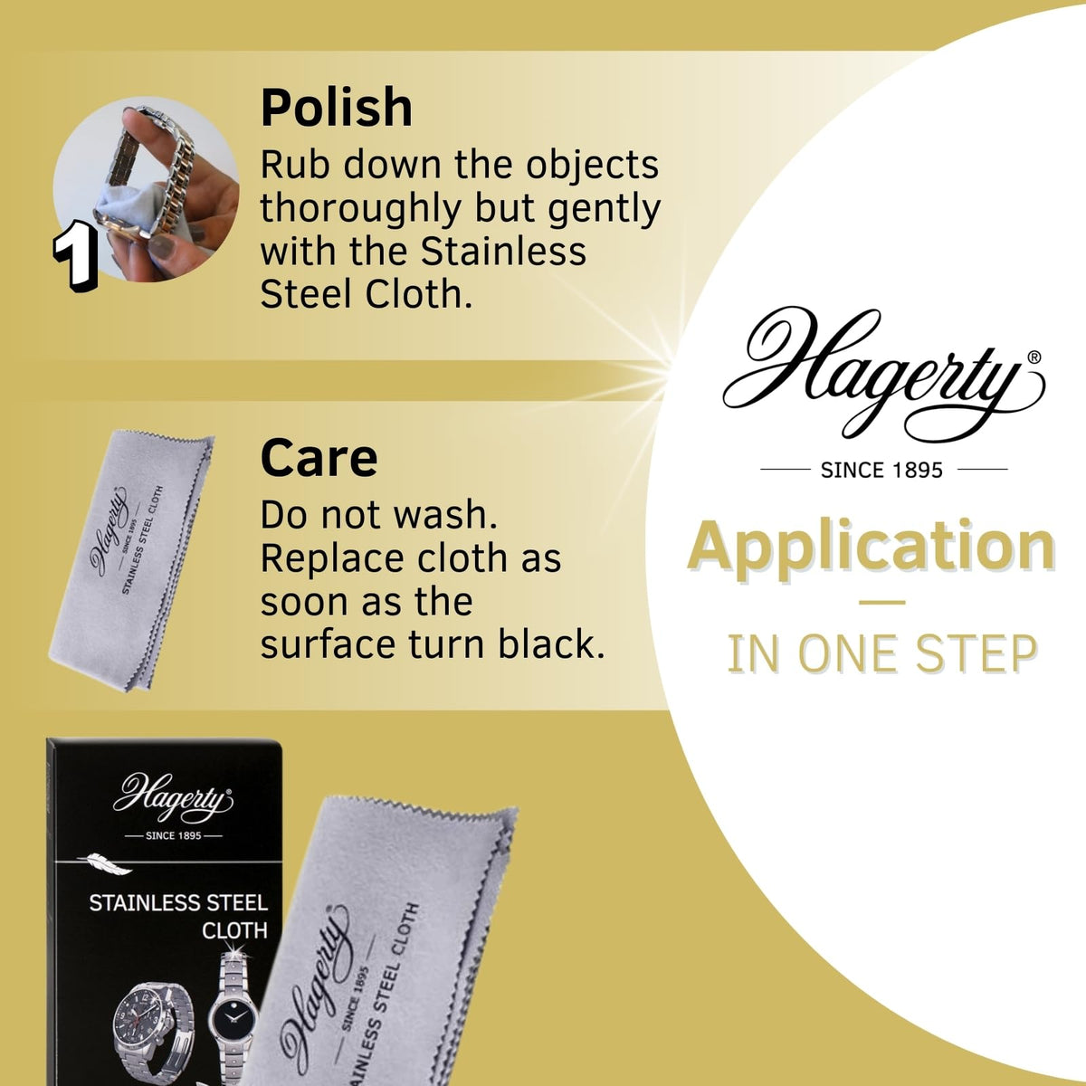 Hagerty Stainless Steel Cleaning Cloth 36x30cm - Impregnated Cotton Watch Jewellery Care Metal Polish - Damaged Box