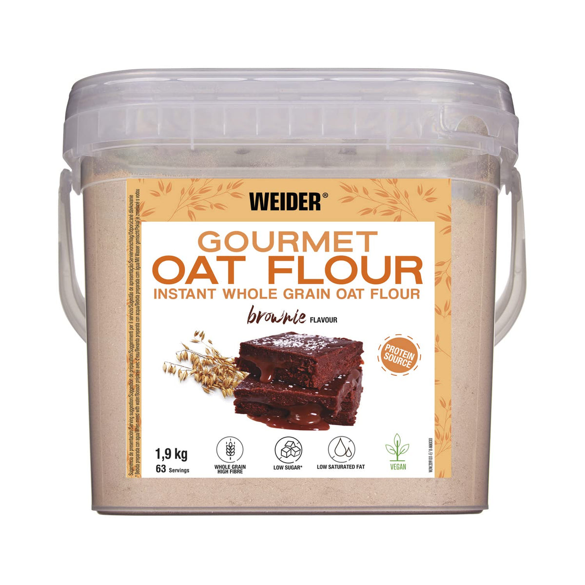 Weider Gourmet Oat Flour 1.9kg Brownie Flavour Wholegrain Oats Baking Powder Supplement - New - BBE 01/2027