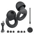 JUSTRVN Noise Reduction Earplugs - Soft Silicone Reusable Ear Plugs - 7 Pairs Tips, Cord - 25-30dB Hearing Protection for Sleeping, Work - Damaged Box