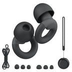 JUSTRVN Noise Reduction Earplugs - Soft Silicone Reusable Ear Plugs - 7 Pairs Tips, Cord - 25-30dB Hearing Protection for Sleeping, Work - Damaged Box
