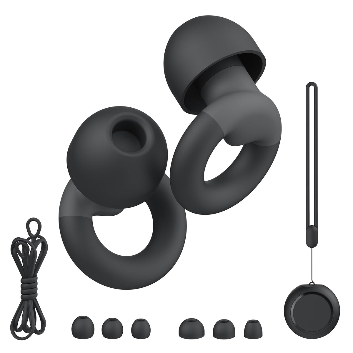 JUSTRVN Noise Reduction Earplugs - Soft Silicone Reusable Ear Plugs - 7 Pairs Tips, Cord - 25-30dB Hearing Protection for Sleeping, Work - Damaged Box