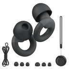 JUSTRVN Noise Reduction Earplugs - Soft Silicone Reusable Ear Plugs - 7 Pairs Tips, Cord - 25-30dB Hearing Protection for Sleeping, Work - Damaged Box