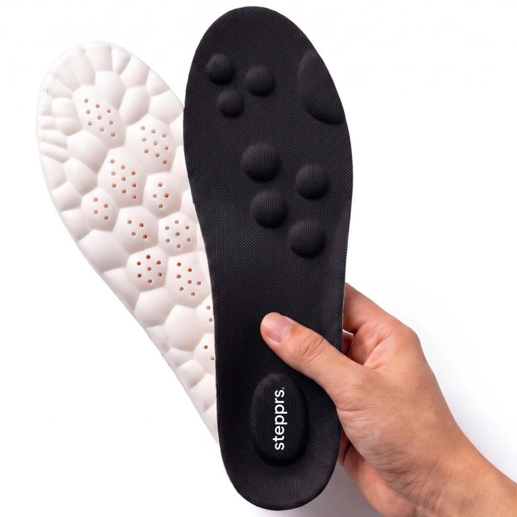 Original Stepprs 4D Memory Foam Thermal Insoles - Arch Support Massage Comfort - Men Women Black EU 43-44 - Damaged Box