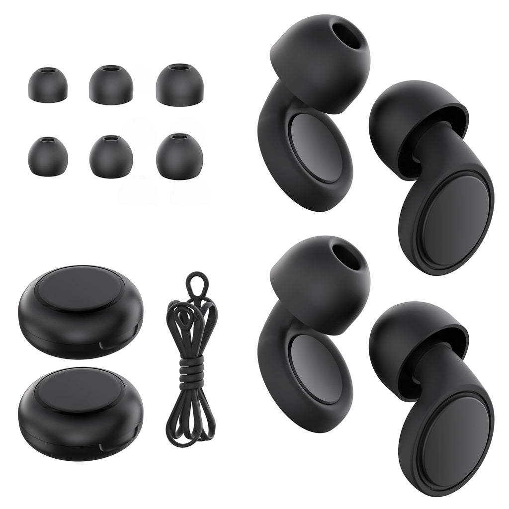 Jayine Ear Plugs for Sleep - 2 Pairs Reusable Noise Cancelling Earplugs 25dB - Soft Silicone - Black - Damaged Box