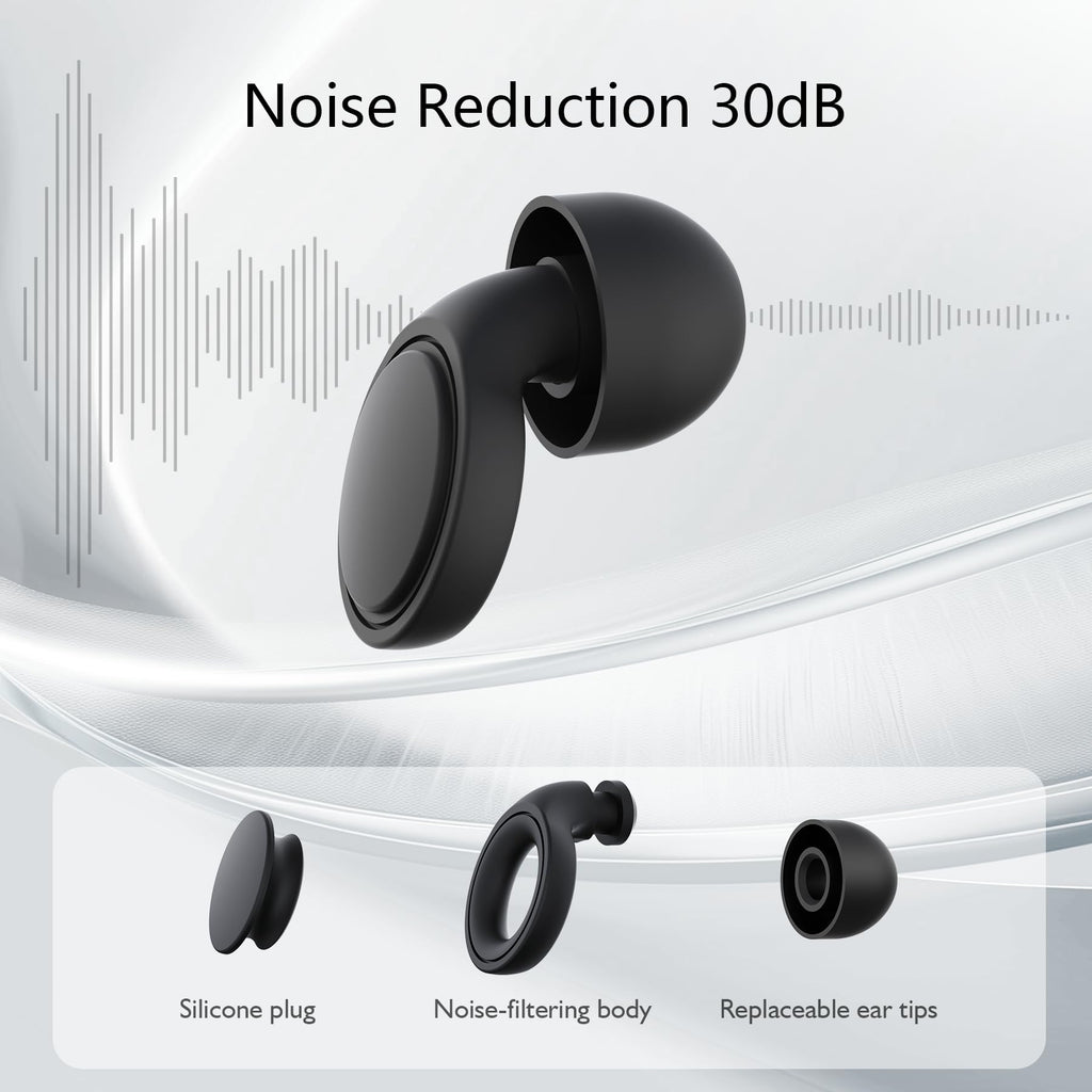 Jayine Ear Plugs for Sleep - 2 Pairs Reusable Noise Cancelling Earplugs 25dB - Soft Silicone - Black - Damaged Box