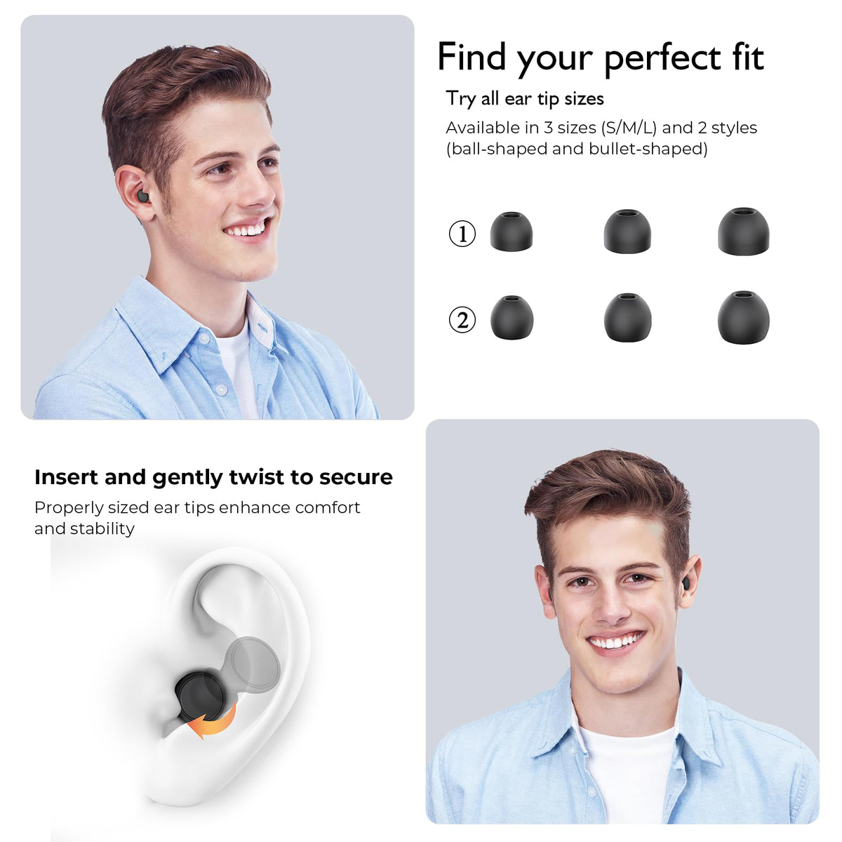 Jayine Ear Plugs for Sleep - 2 Pairs Reusable Noise Cancelling Earplugs 25dB - Soft Silicone - Black - Damaged Box