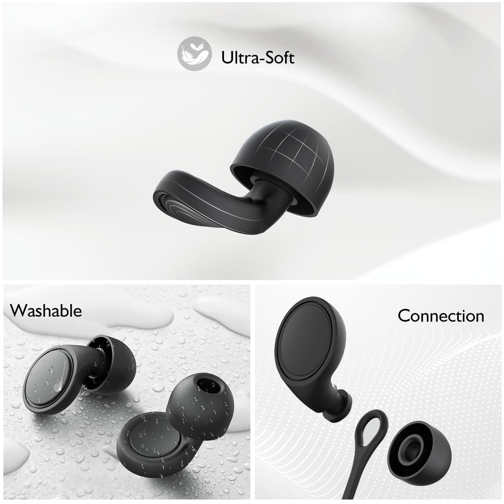 Jayine Ear Plugs for Sleep - 2 Pairs Reusable Noise Cancelling Earplugs 25dB - Soft Silicone - Black - Damaged Box