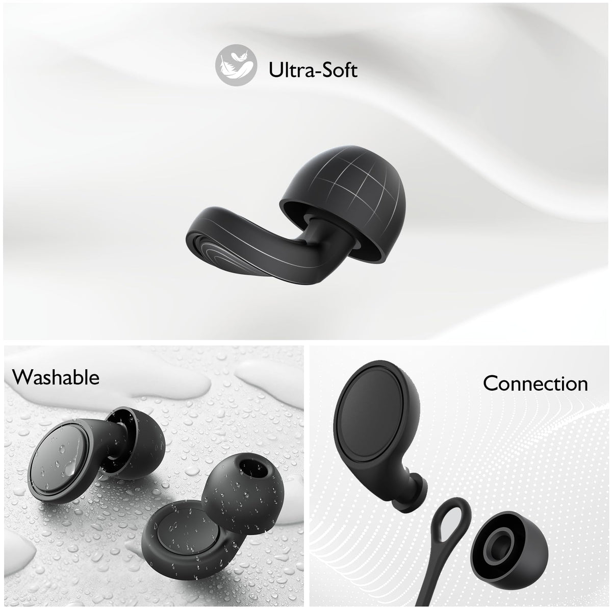 Jayine Ear Plugs for Sleep - 2 Pairs Reusable Noise Cancelling Earplugs 25dB - Soft Silicone - Black - Damaged Box