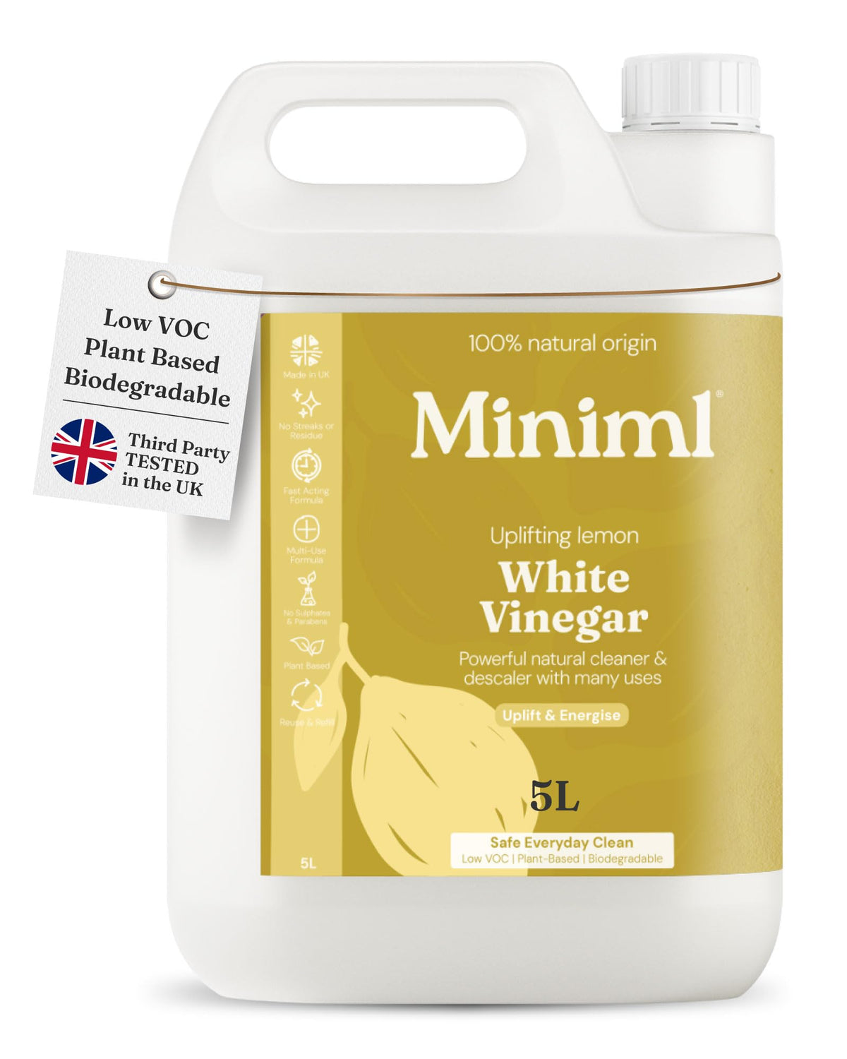 Miniml Eco White Vinegar Cleaning Refill 5L - Sorrento Lemon Multi-Surface Cleaner Descaler - Damaged Box