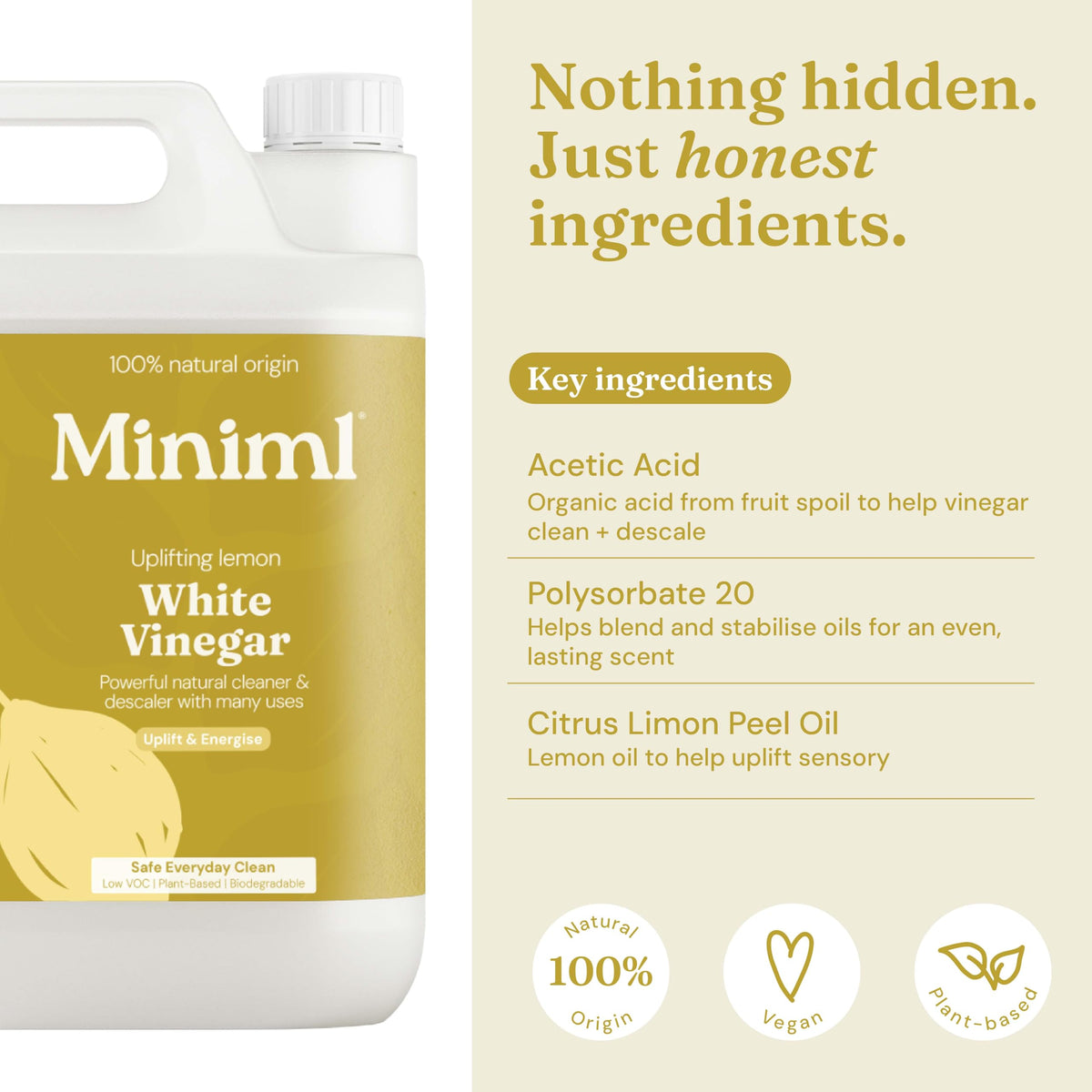 Miniml Eco White Vinegar Cleaning Refill 5L - Sorrento Lemon Multi-Surface Cleaner Descaler - Damaged Box