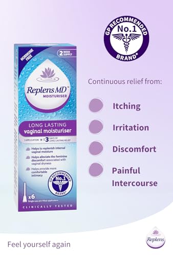 Replens Vaginal Moisturiser - Long Lasting Relief - 6 Single Use Applicators - Damaged Box - BBE 11/2026