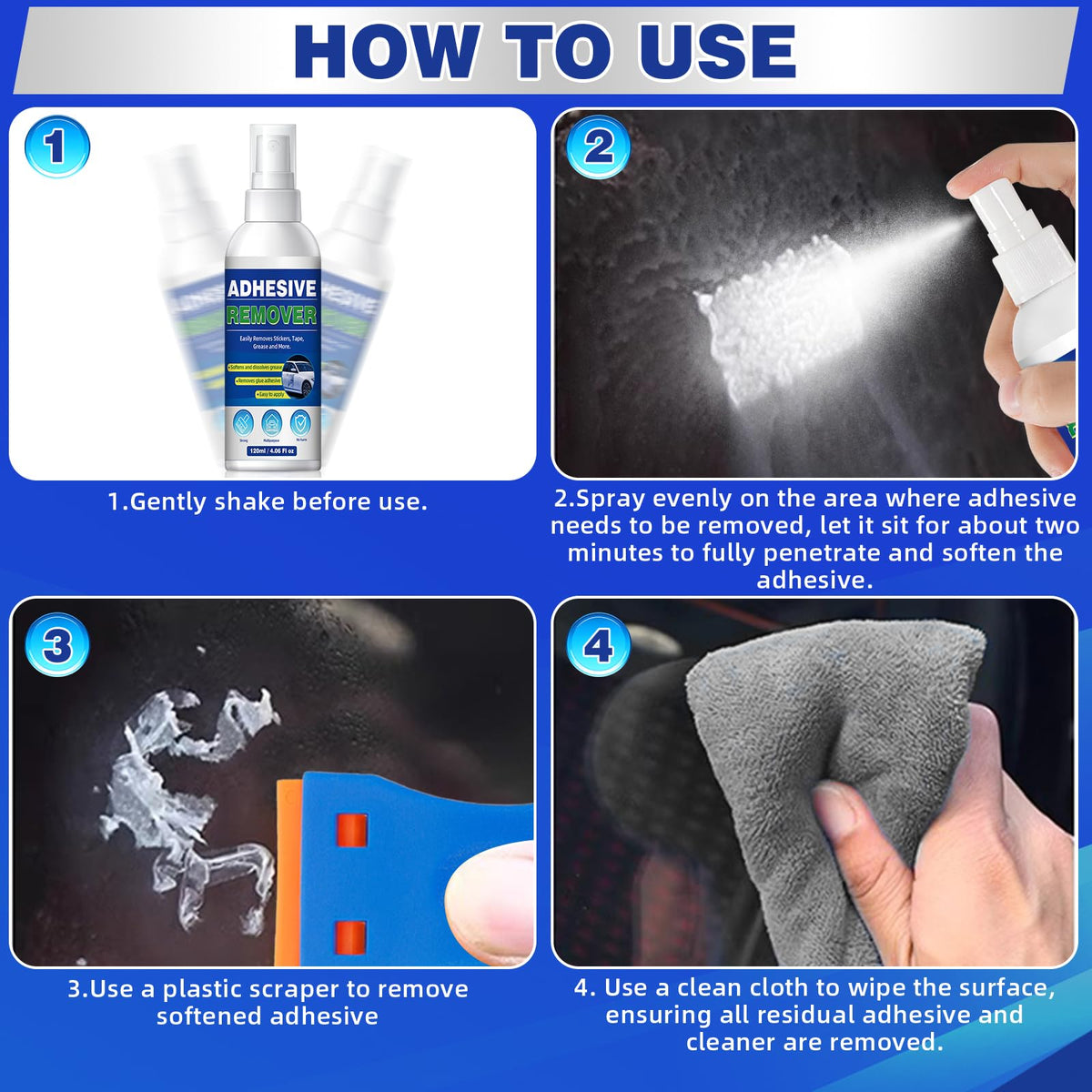 Adhesive Remover Sticky Stuff Remover Spray - Surface-Safe Glue & Label Sticker Residue Remover with Scraper for Car Glass Plastic Wood - Damaged Box