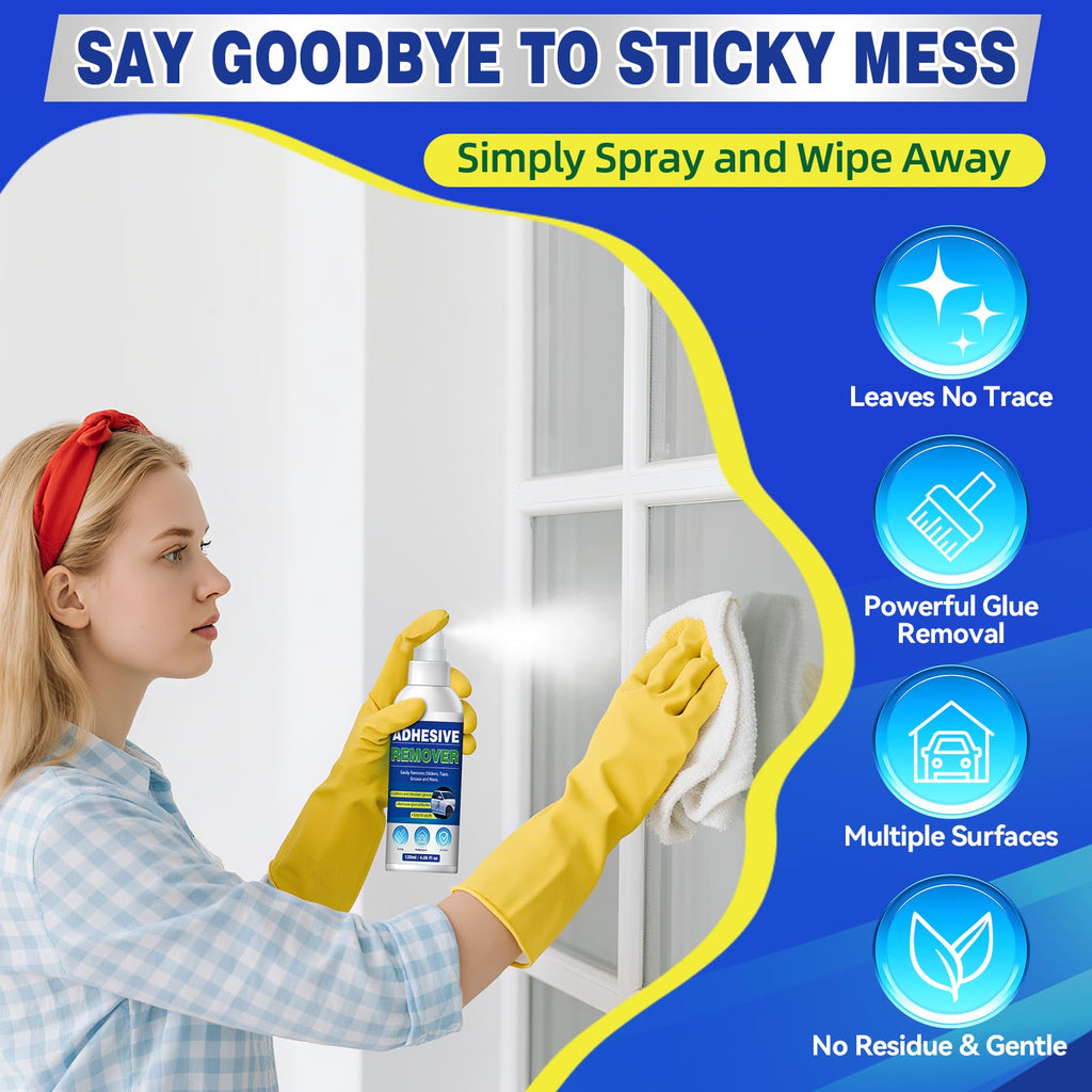 Adhesive Remover Sticky Stuff Remover Spray - Surface-Safe Glue & Label Sticker Residue Remover with Scraper for Car Glass Plastic Wood - Damaged Box