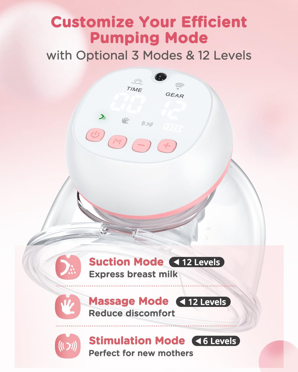 Wearable Electric Breast Pump - Hands-Free Portable - 3 Modes 12 Levels - BPA Free - Fit in Bra for Travel Office Home Breastfeeding - Damaged Box