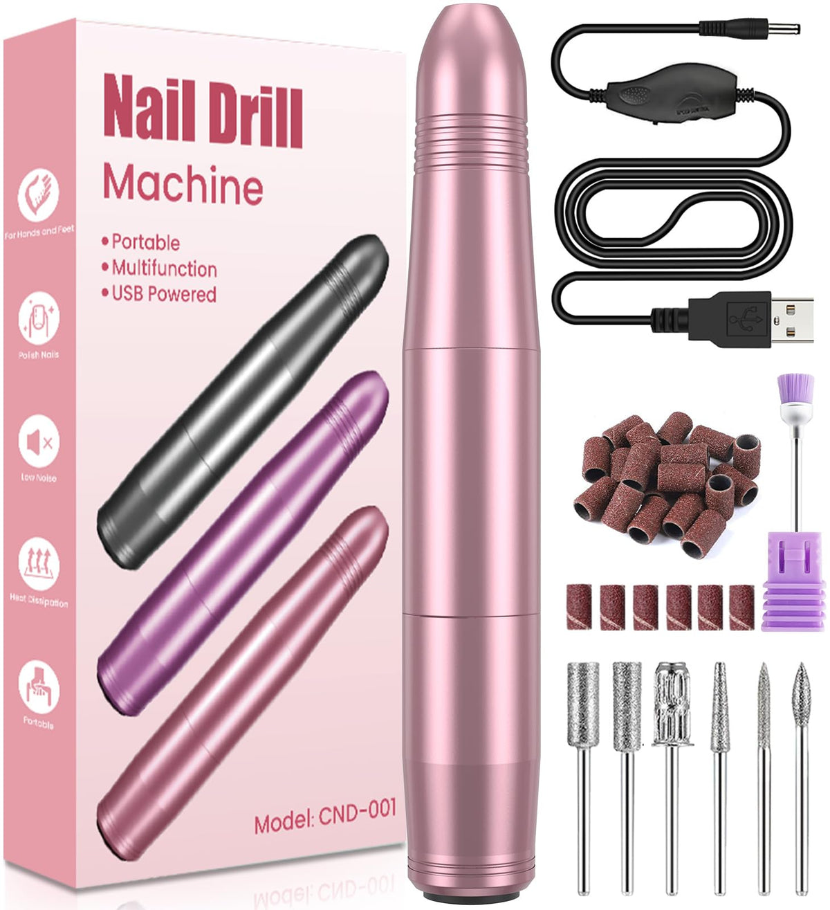 Electric Nail Drill Machine E File 20000RPM - Professional Manicure Pedicure Set for Acrylic Gel Nails - Portable Nail Care Kit - Damaged Box