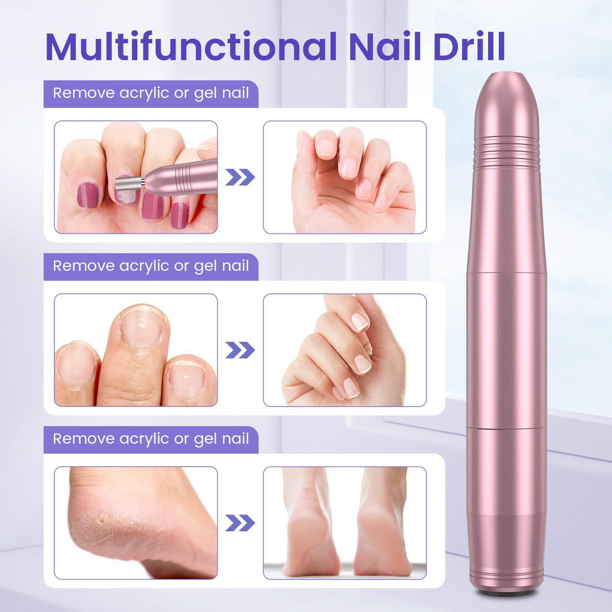 Electric Nail Drill Machine E File 20000RPM - Professional Manicure Pedicure Set for Acrylic Gel Nails - Portable Nail Care Kit - Damaged Box
