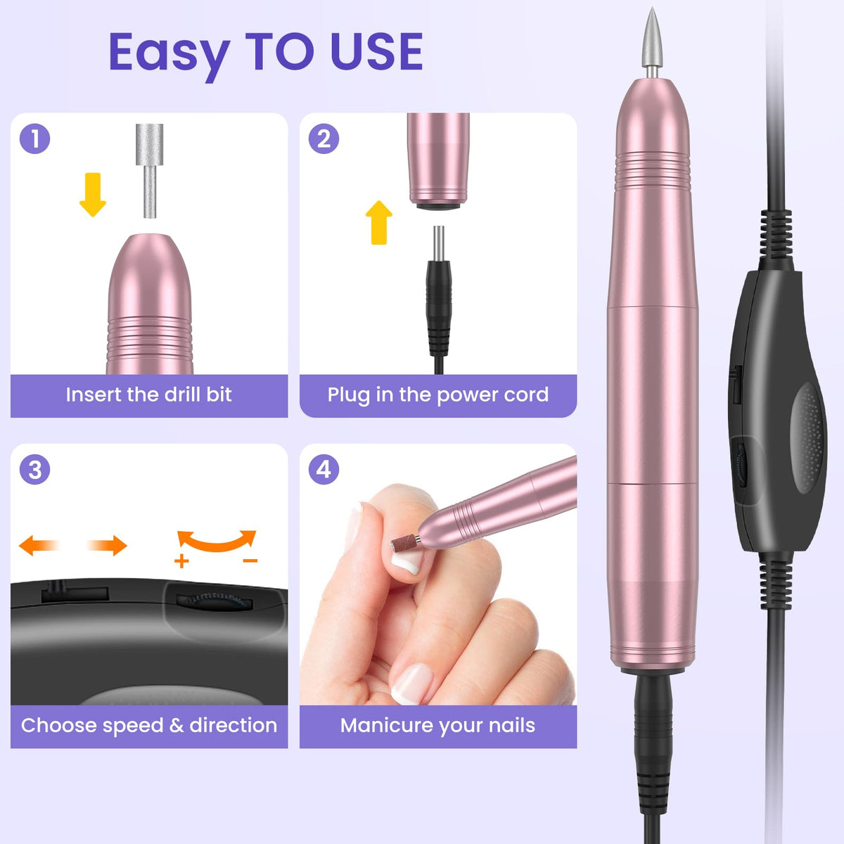 Electric Nail Drill Machine E File 20000RPM - Professional Manicure Pedicure Set for Acrylic Gel Nails - Portable Nail Care Kit - Damaged Box