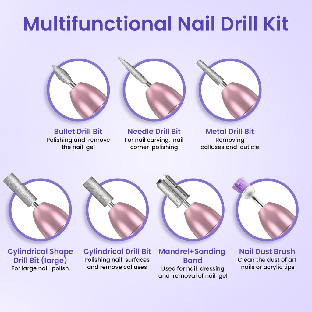 Electric Nail Drill Machine E File 20000RPM - Professional Manicure Pedicure Set for Acrylic Gel Nails - Portable Nail Care Kit - Damaged Box