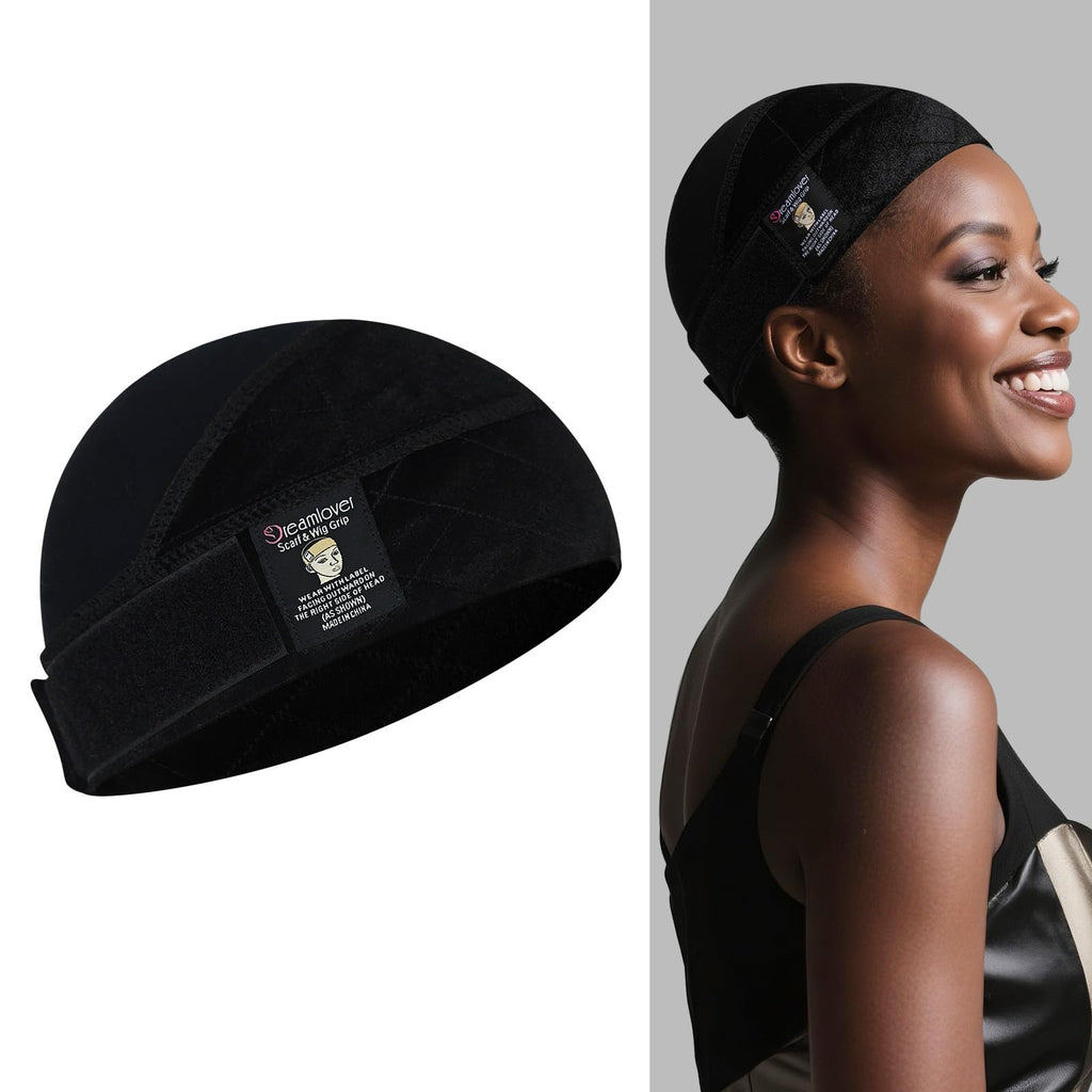 Dreamlover Wide Wig Grip Cap - Hold Wigs, Hats, Scarves in Place - Black Adjustable Non-Slip Headband - Damaged Box