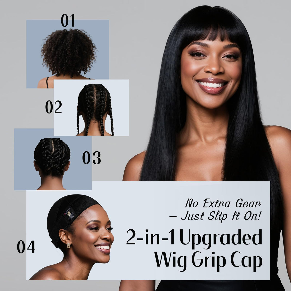 Dreamlover Wide Wig Grip Cap - Hold Wigs, Hats, Scarves in Place - Black Adjustable Non-Slip Headband - Damaged Box