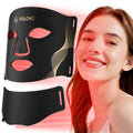 FOLOKE LED Light Therapy Mask - Face & Neck - 7 Colours Red Blue Light - USB-C Rechargeable Silicone - Black Skincare Device - Damaged Box
