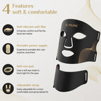FOLOKE LED Light Therapy Mask - Face & Neck - 7 Colours Red Blue Light - USB-C Rechargeable Silicone - Black Skincare Device - Damaged Box