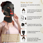 FOLOKE LED Light Therapy Mask - Face & Neck - 7 Colours Red Blue Light - USB-C Rechargeable Silicone - Black Skincare Device - Damaged Box