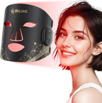 FOLOKE LED Light Therapy Mask - Face & Neck - 7 Colours Red Blue Light - USB-C Rechargeable Silicone - Black Skincare Device - Damaged Box